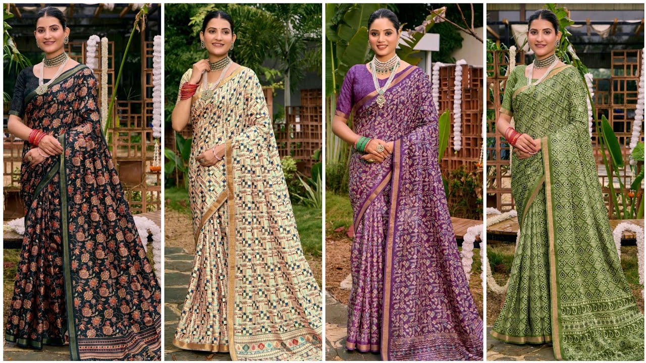 Subhash Brand New Silk Cotton Sarees with Zari Border | Digital Prints Sarees 