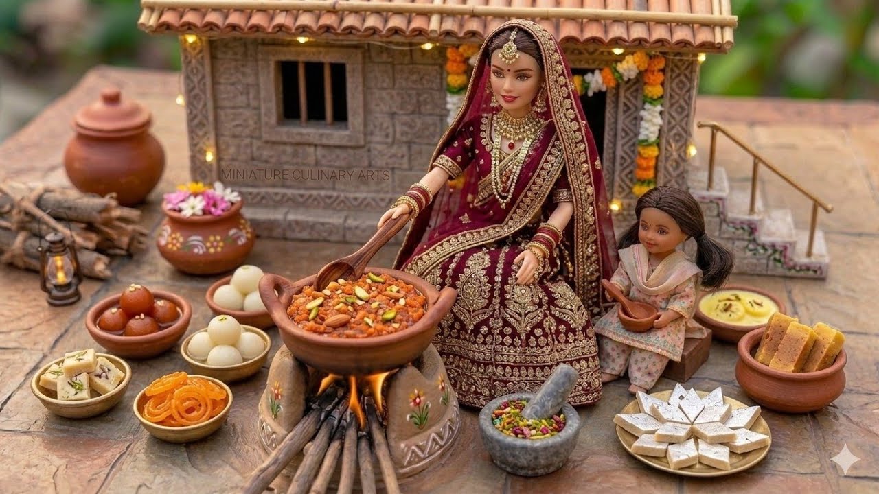 Miniature Doll Sweet Halwa Cooking ASMR | Indian Village Tiny Kitchen Village Life