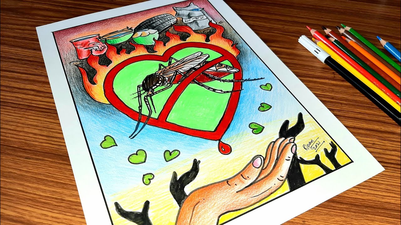 World Malaria Day drawing/World Mosquito Day drawing/Crayon colour pencils drawing/