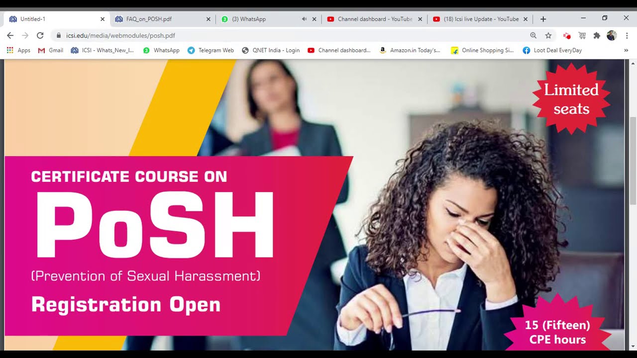 ICSI PoSH Certification Course (Prevention of Sexual Harassment) by ICSI - part 3 || icsi  #Rajpicz