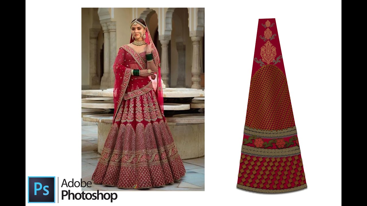 Lehenga kali detailing in photoshop