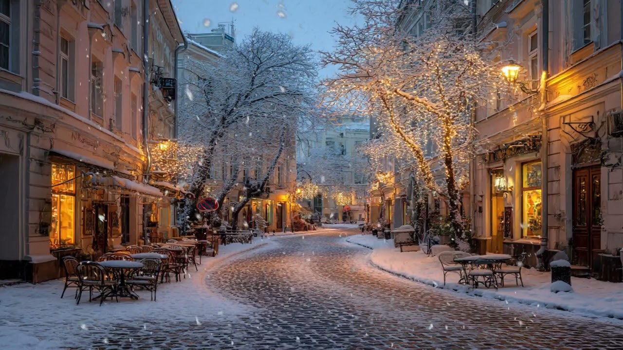 Cozy Winter Street ❄️ Warm Lights & Falling Snow