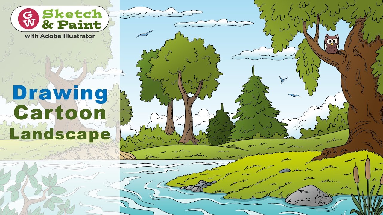 Drawing cartoon landscape in Adobe Illustrator