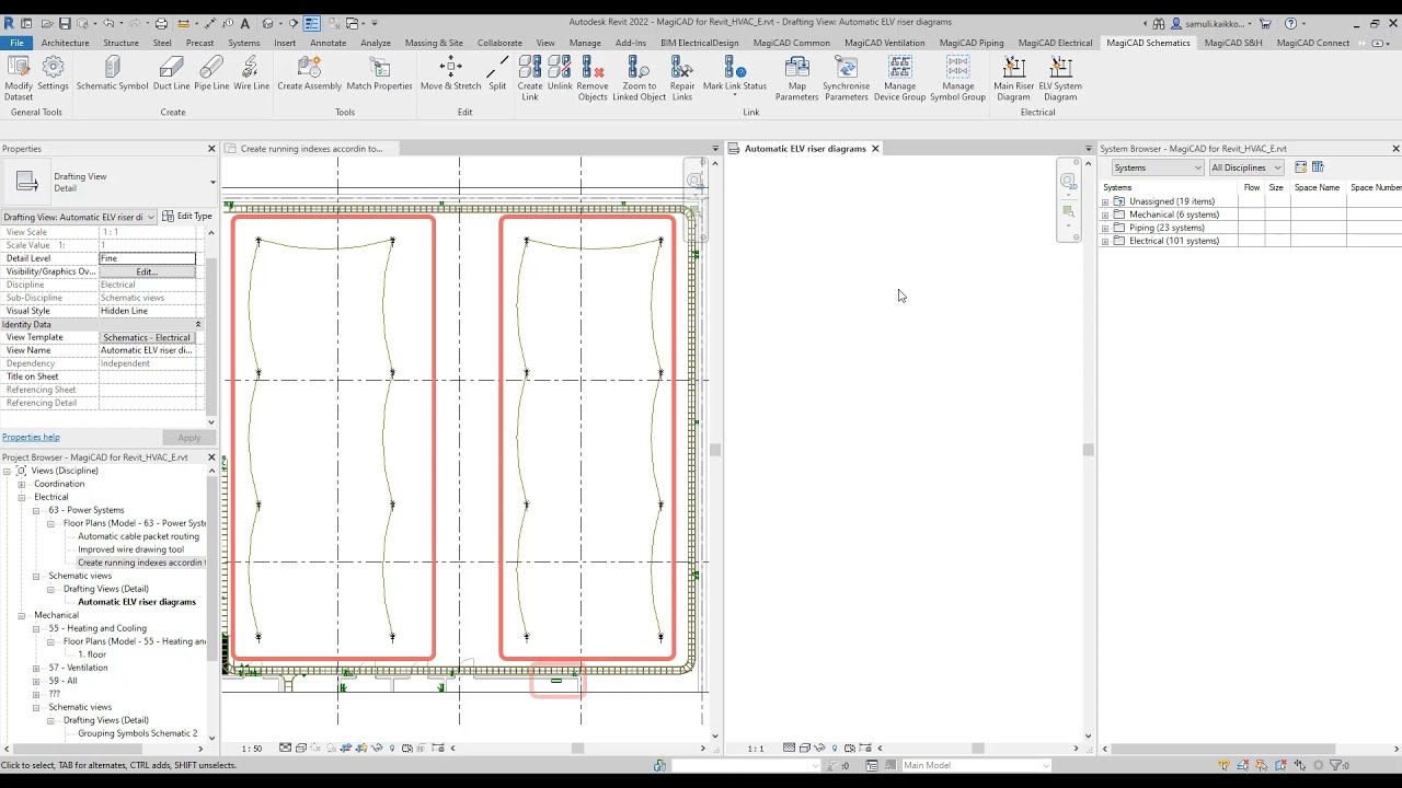 MagiCAD 2022 UR1 for Revit | Automatic ELV riser schematic