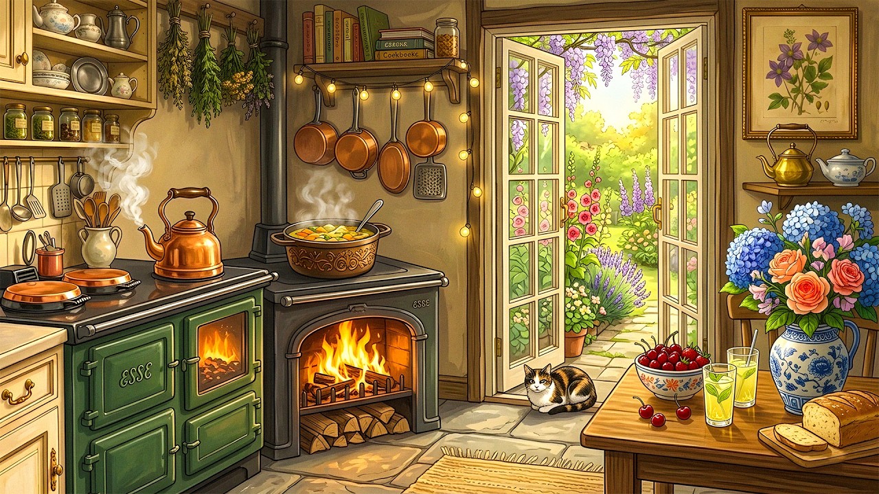 Cozy Summer Kitchen Preserving - Soft Oldies 1940s | Vintage Summer Breakfast by the Garden