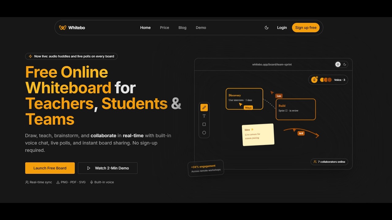 Free Online Whiteboard for Teachers, Students & Teams | Whitebo