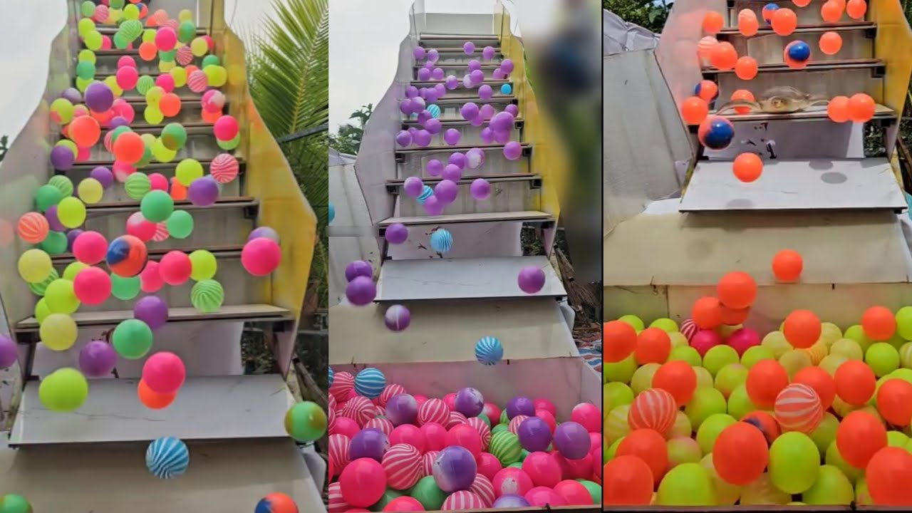 lots of cute balls falling down the stairs