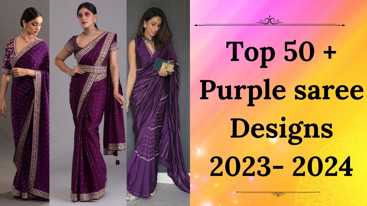 Top 50+ beautiful purple color saree collection/ Purple color saree with contrast blouse #saree
