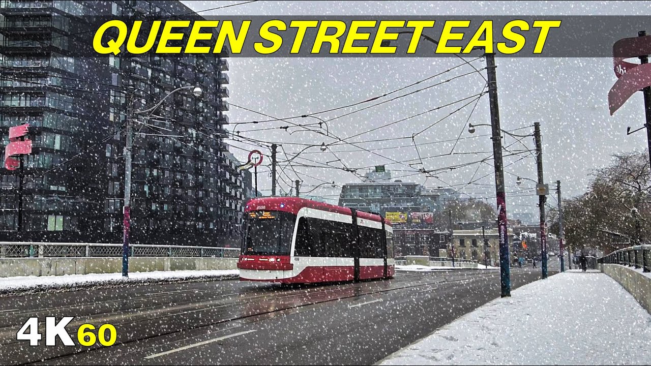 Snowy Morning on Queen Street East into Downtown Toronto (Nov 2021)