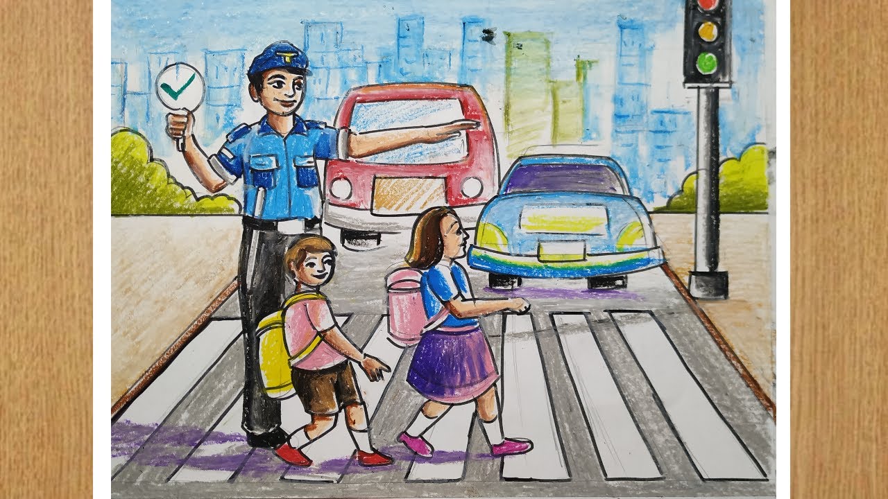 how to draw save drive save life with oil pastel color,road safety drawing easy,city safety drawing,