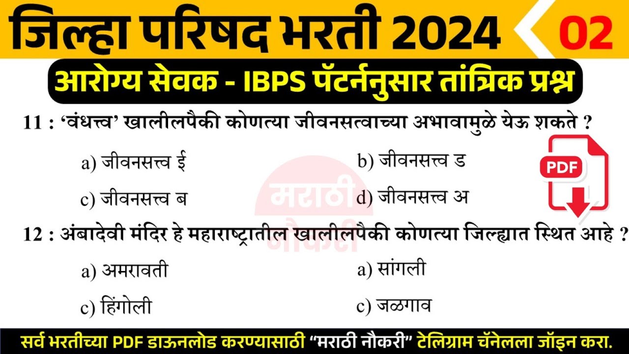 Arogya Bharti 2024 Questions | IBPS पॅटर्ननुसार जिल्हा परिषद आरोग्य भरतीला विचारलेले प्रश्न 02