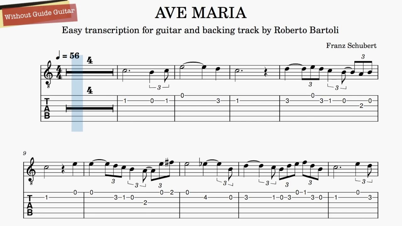 Ave Maria - Easy transcription for guitar and backing track