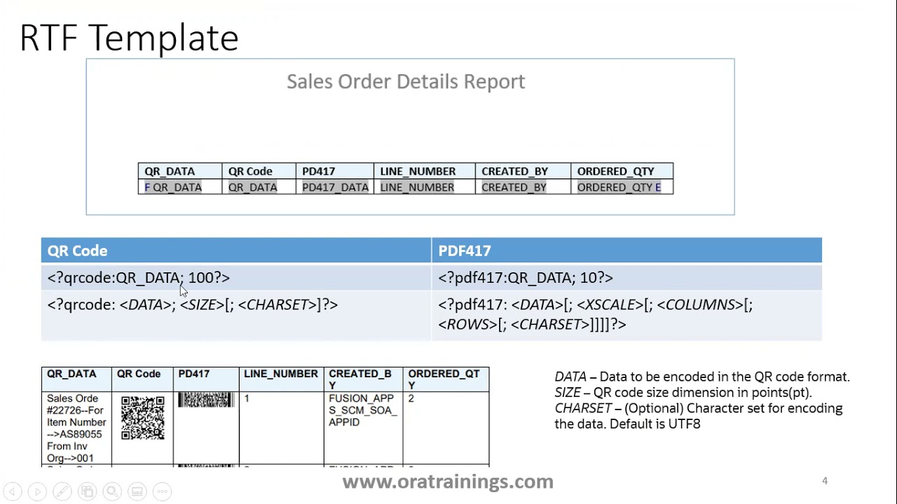 Oracle Cloud ERP BI Report QRCode and  PD417