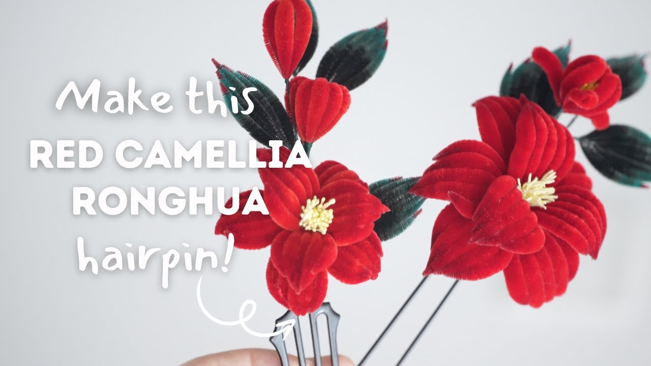 DIY Red Camellia Hairpin | Ronghua Craft Tutorial for handmade jewelry