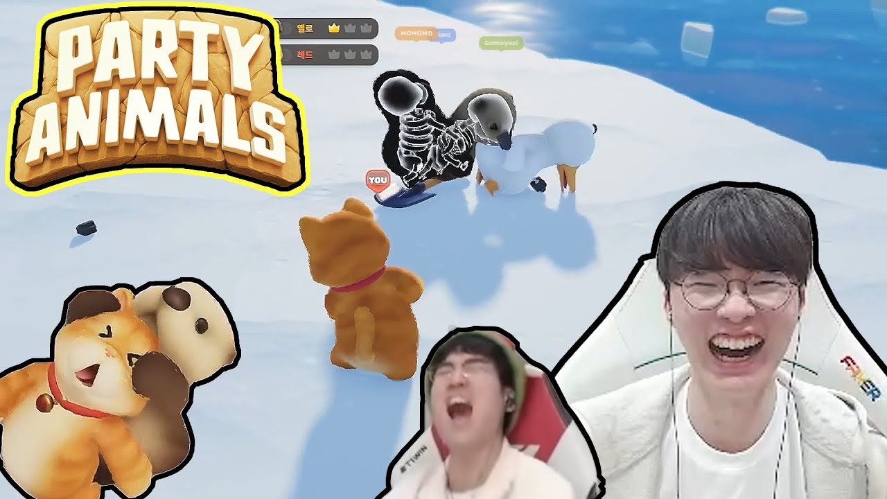 T1 Faker plays Party Animals w/Gumayusi, Untara, Bang Part 1 - Teamkill & Dropkick Master