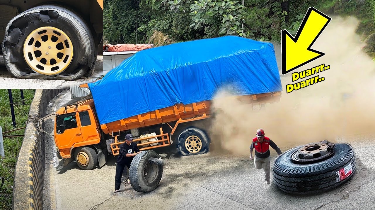 DETIK-DETIK MENGERIKAN !!! Ledakan Keras, Ban Truk Hancur Ban Truk Terlepas di Sitinjau Lauik