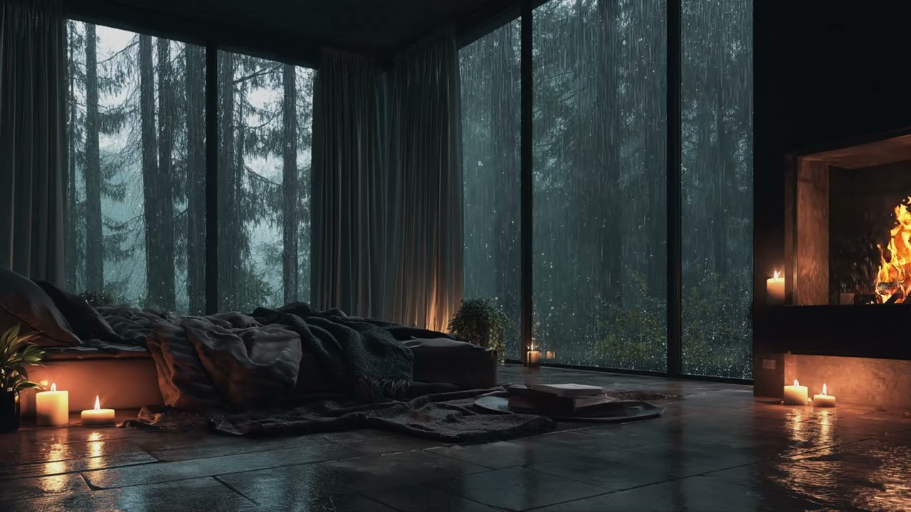 Peaceful Mountain Night 🌧️ Heavy Rain Bedroom & Rain on Deck for Deep Sleep