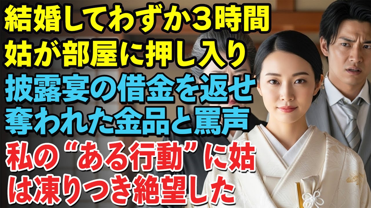 結婚3時間後、姑が部屋に押し入り金10両を剥ぎ取り「披露宴300万円の借金を返せ」と怒鳴った。私は笑って“ある行動”を取った——彼女は凍りついた。