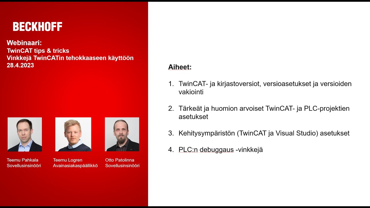 Webinaari: Vinkkejä TwinCATin tehokkaaseen hyödyntämiseen, 28.4.2023