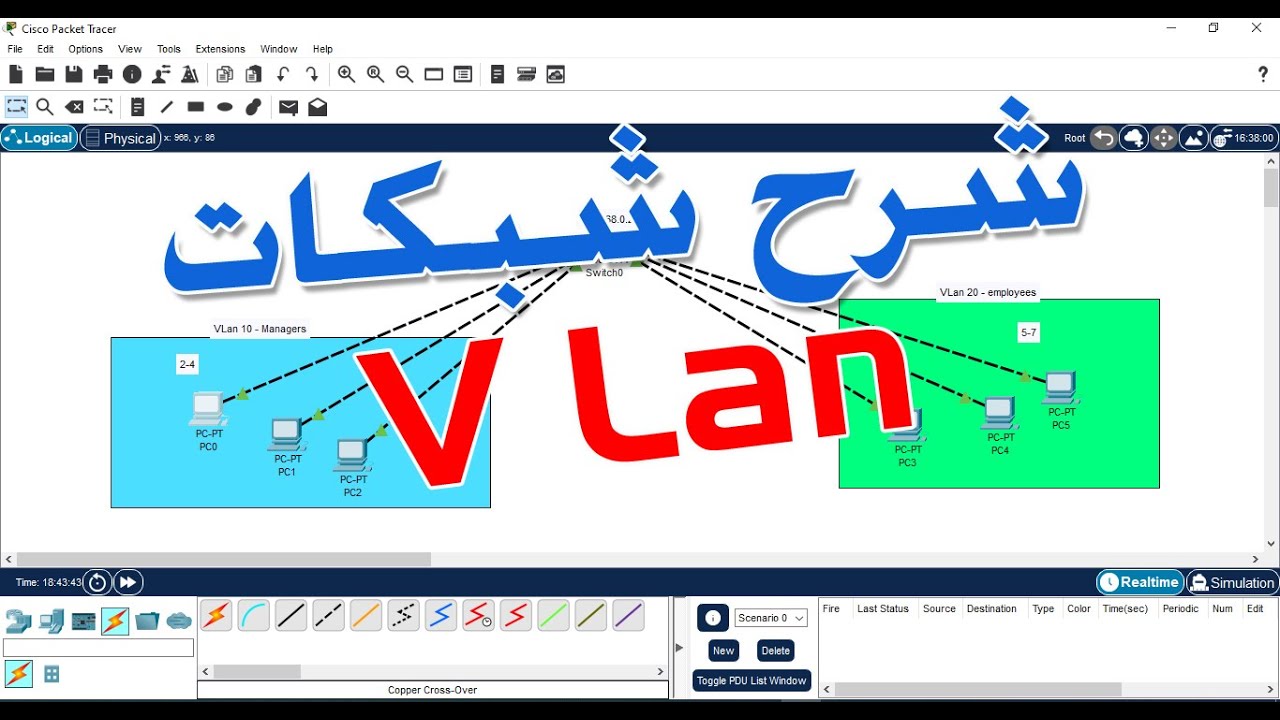 شرح برنامج سيسكو باكت تراسر وتصميم شبكات Cisco Packet tracer VLan networks