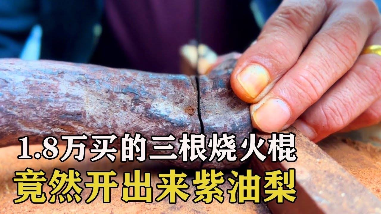 1.8万买的三根黄花梨，送给大妈烧火都不要，结果开出了紫油梨#土家瑶妹 #手串 #文玩  #千年琥珀木