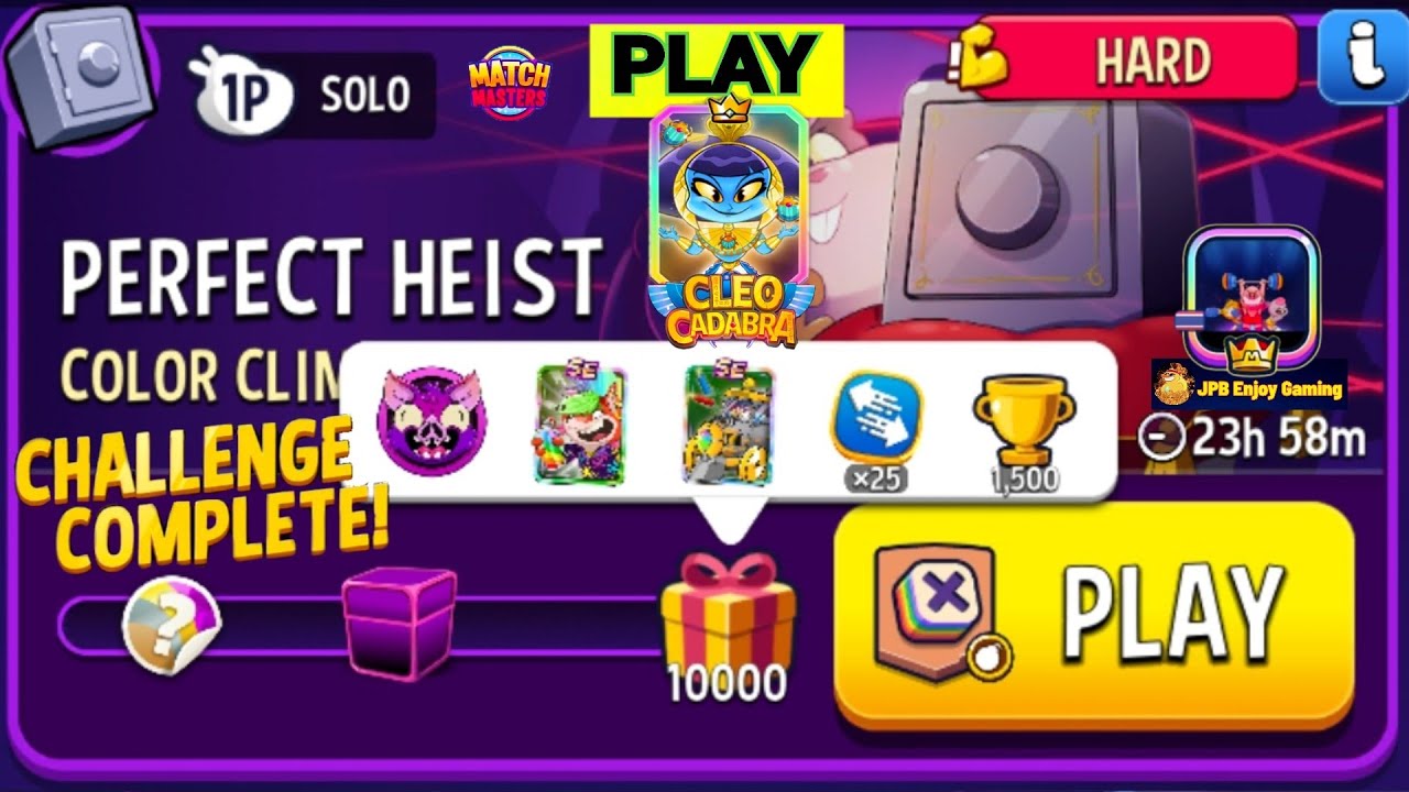 Color Climb+Bombs Away Solo Challenge Perfect Heist/ 10000 Score/ Match Masters