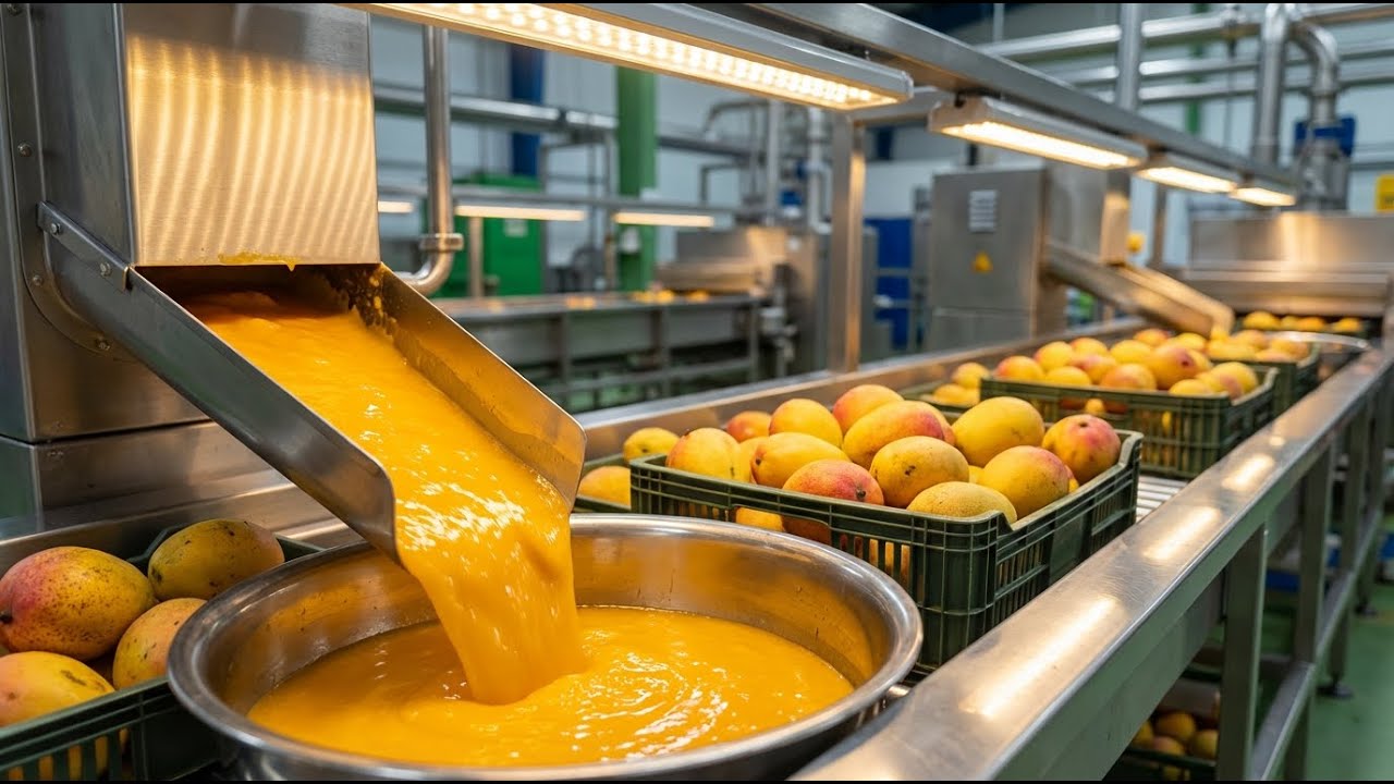 Inside Factory ASMR Fruit Processing! Mango Pulp Full Process