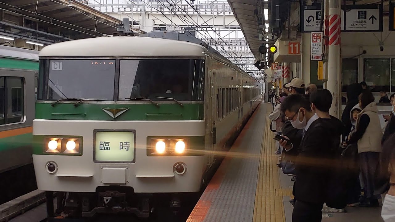 【空笛・爆笛炸裂！湘南ライナー並の90km超えで高速通過！】JR東日本 185系C1編成 9823M 団臨 横浜駅通過！[2024.11.10(日)]
