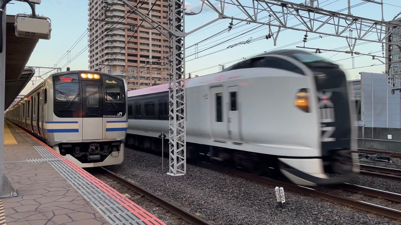 【迫力ジョイント音！】総武線特急列車 市川駅 高速通過集