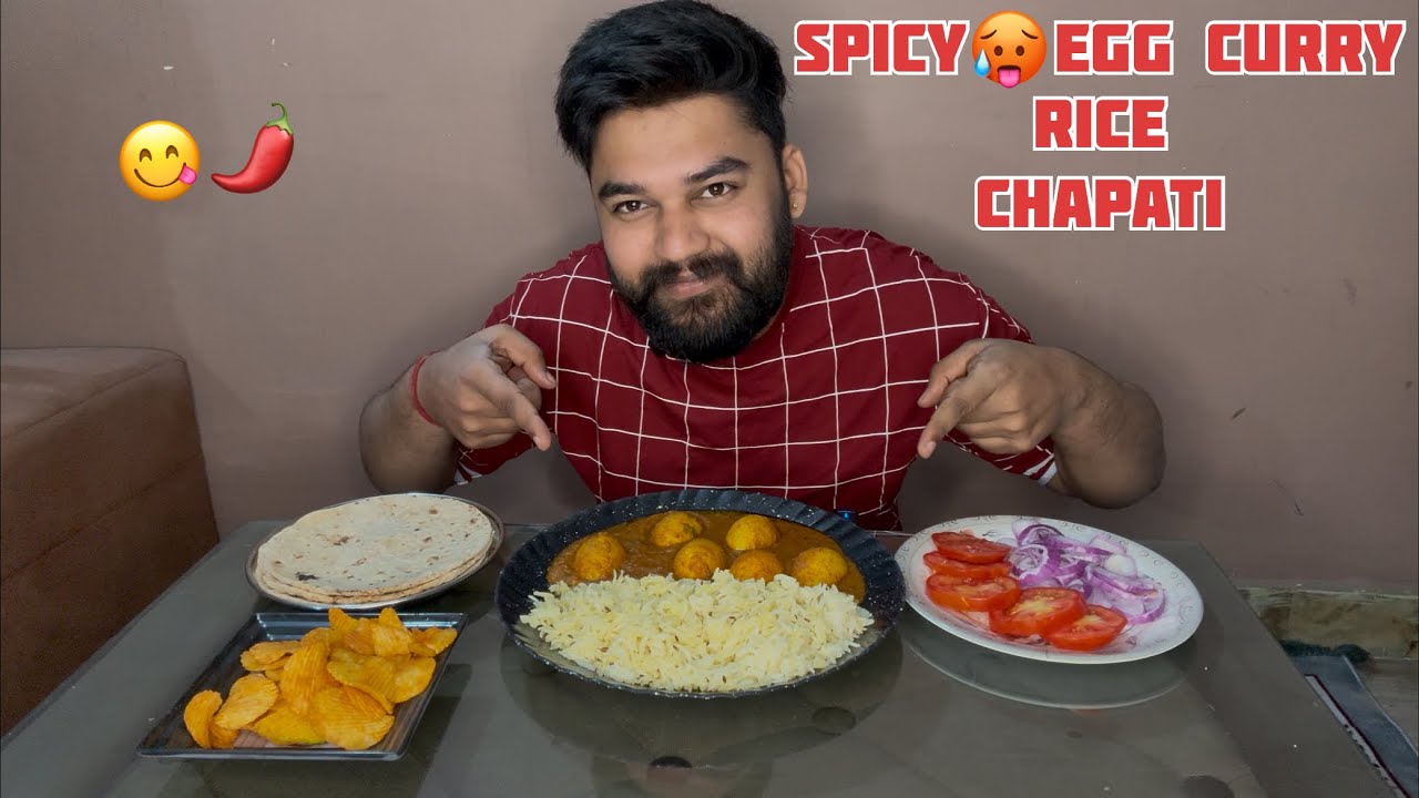 Spicy 🥵 Egg curry with rice and chapati 