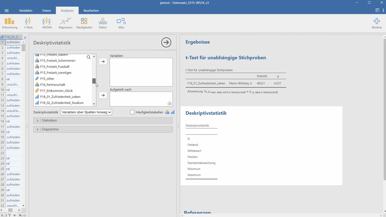 13.6 Rangsummentest für Ordinaldaten in Jamovi