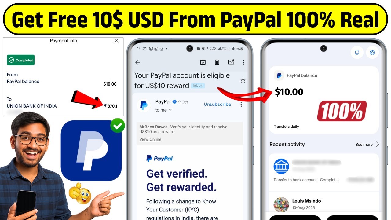 Get 10$ FREE From PayPal | Your PayPal Account is Eligible For US $10 Reward | PayPal 10$ Redeem