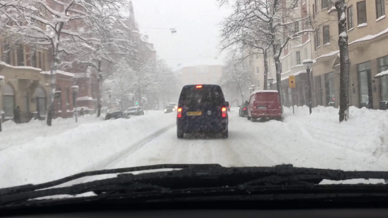 Stockholm Nov 9, 2016 SNOW STORM OF THE CENTURY, city driving