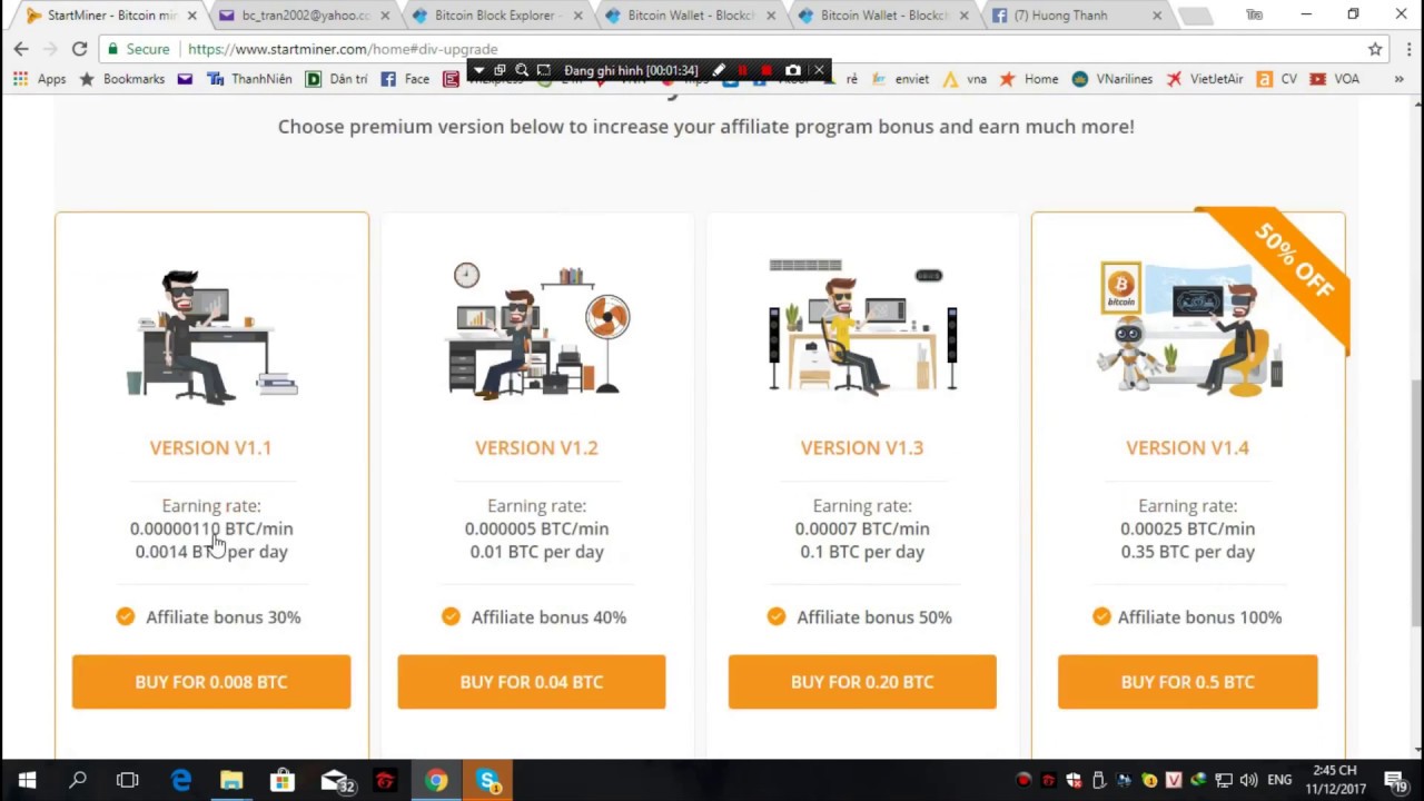 how to earn Bitcoin from StartMiner and send money to wallet Block Chain