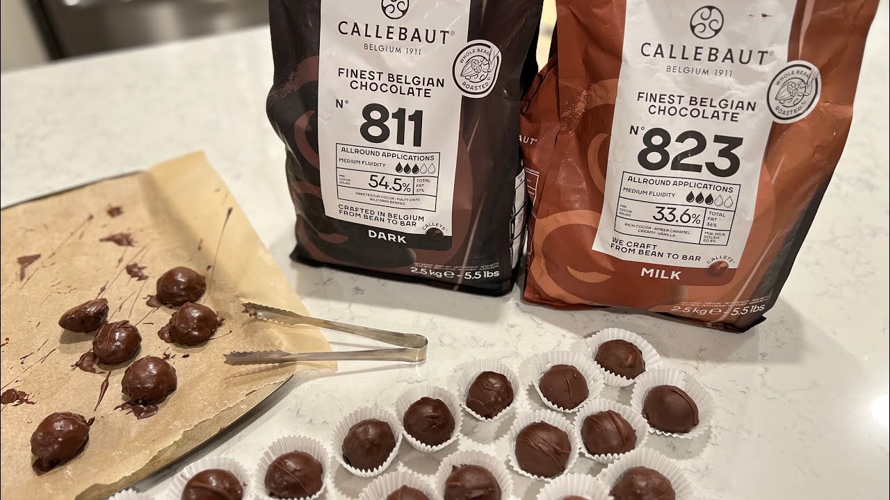 Making mini Dubai chocolate bites using Callebaut chocolate ￼