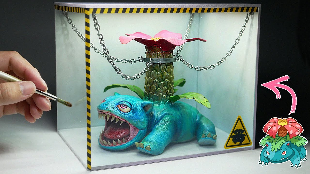Diorama of realistic Pokemon Venusaur in the Laboratory