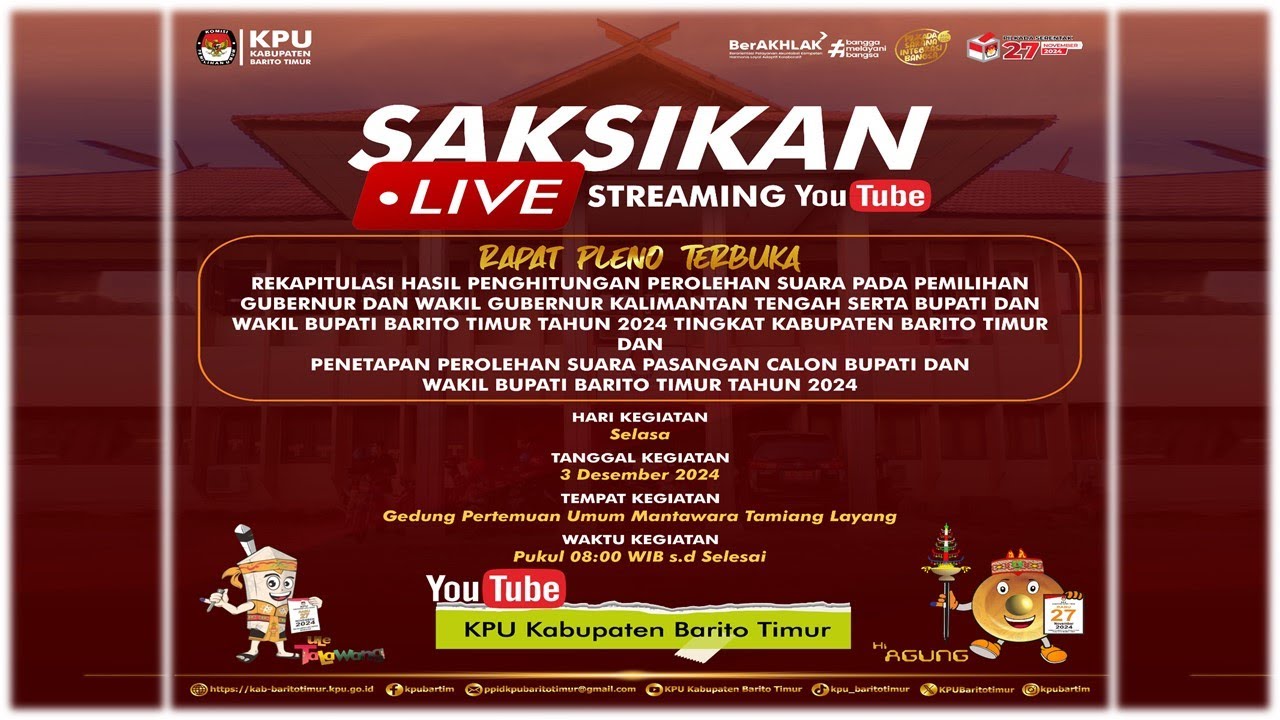 Rapat Pleno  | Rekapitulasi Hasil Penghitungan Pilkada Serentak Tahun 2024 Kabupaten Barito Timur