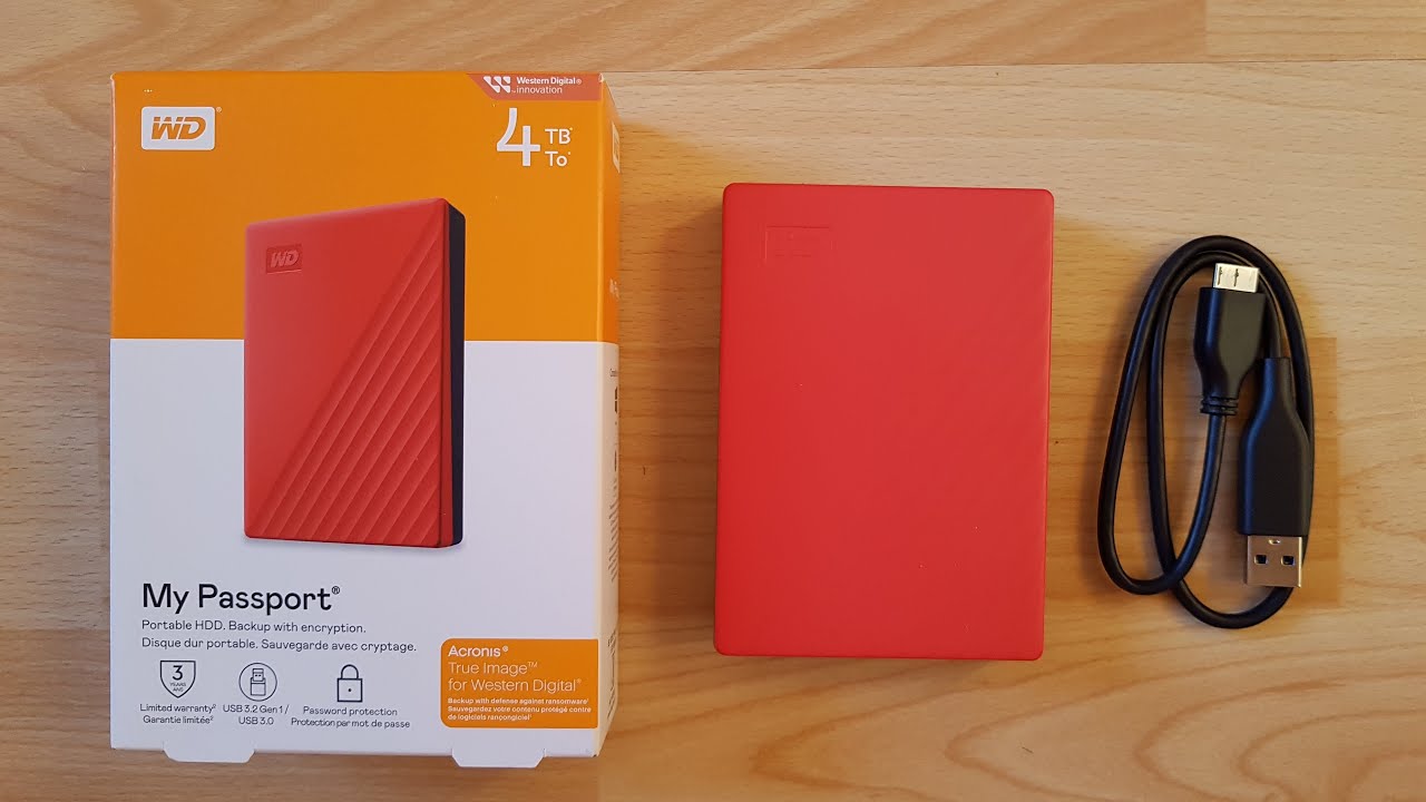 WD My Passport 4TB HDD External Hard Drive, Red