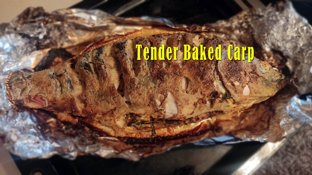 Baked Carp with Sour Cream and Vegetable Stuffing