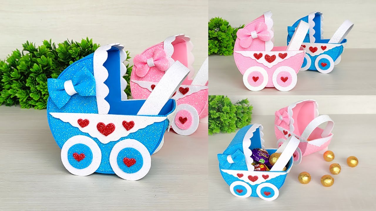 Cómo hacer recuerditos para Baby Shower fácil, bonito y económico 👶🏻cochecito de bebé de fomi #baby