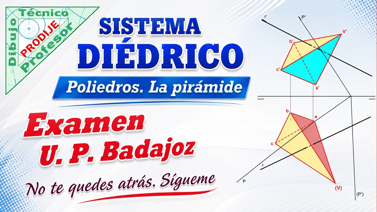 Diédrico EXAMEN U.P. BADAJOZ  28.- PIRÁMIDE TRIANGULAR SOBRE PLANO OBLICUO E INTERSECCIÓN CON RECTA