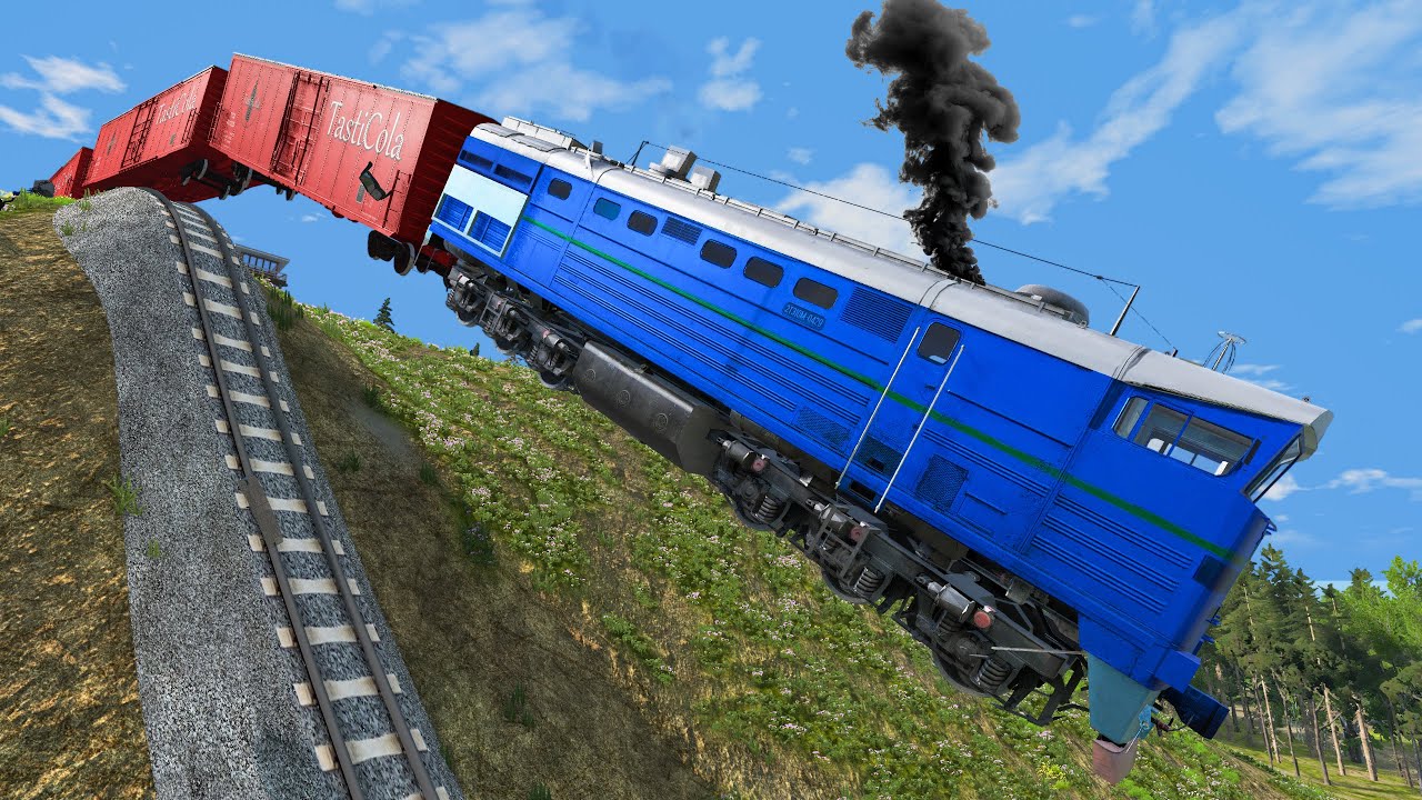 Train vs Steep Slope #7 and Cars & Rails - BeamNG.Drive