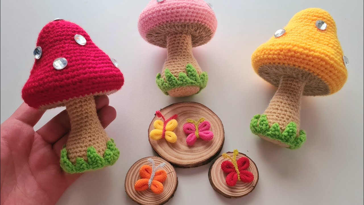 Honguitos multicolor en CROCHET | Ornamentos, alfileteros, juguetes | Teje y vende, decora o regala