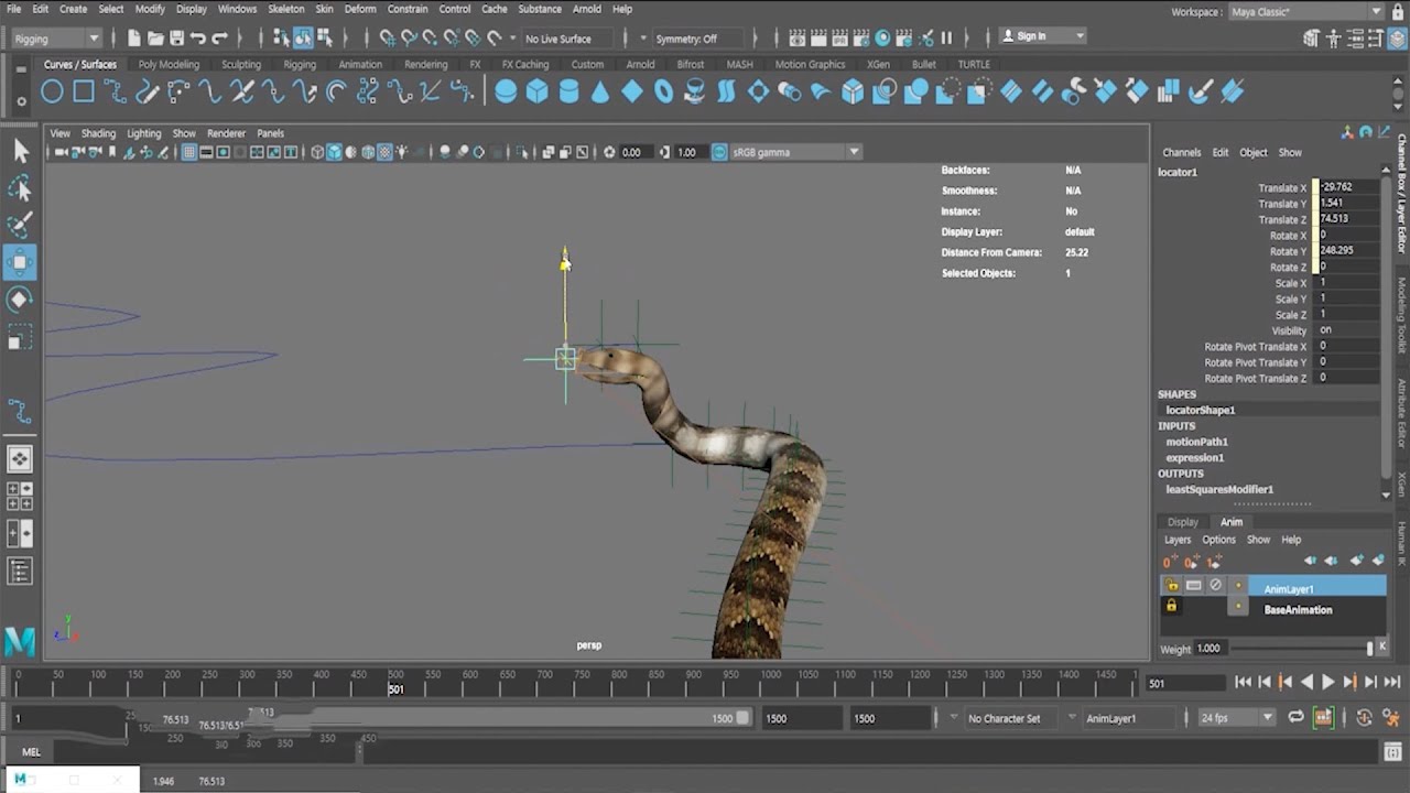 How to Rig a Snake to Follow a Curve | Maya Tutorial