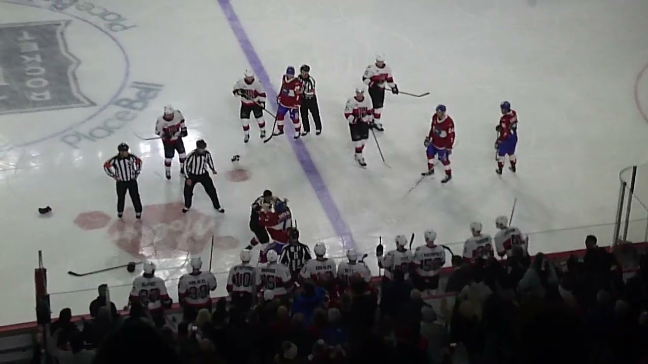 Laval Rocket's Arber Xhekaj and Belleville Senators' Brennan Saulnier get into a fight 1/19/24