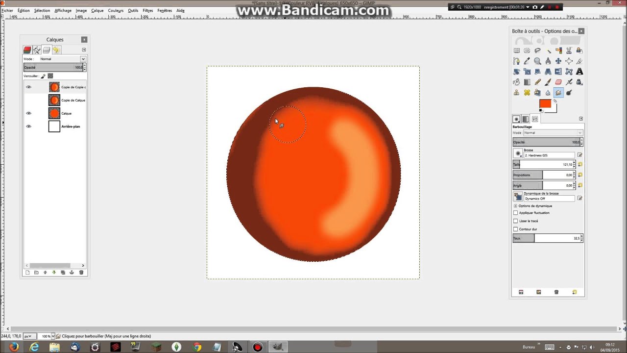 Tutoriel Gimp: Création d'une boule avec l'outil de barbouillage