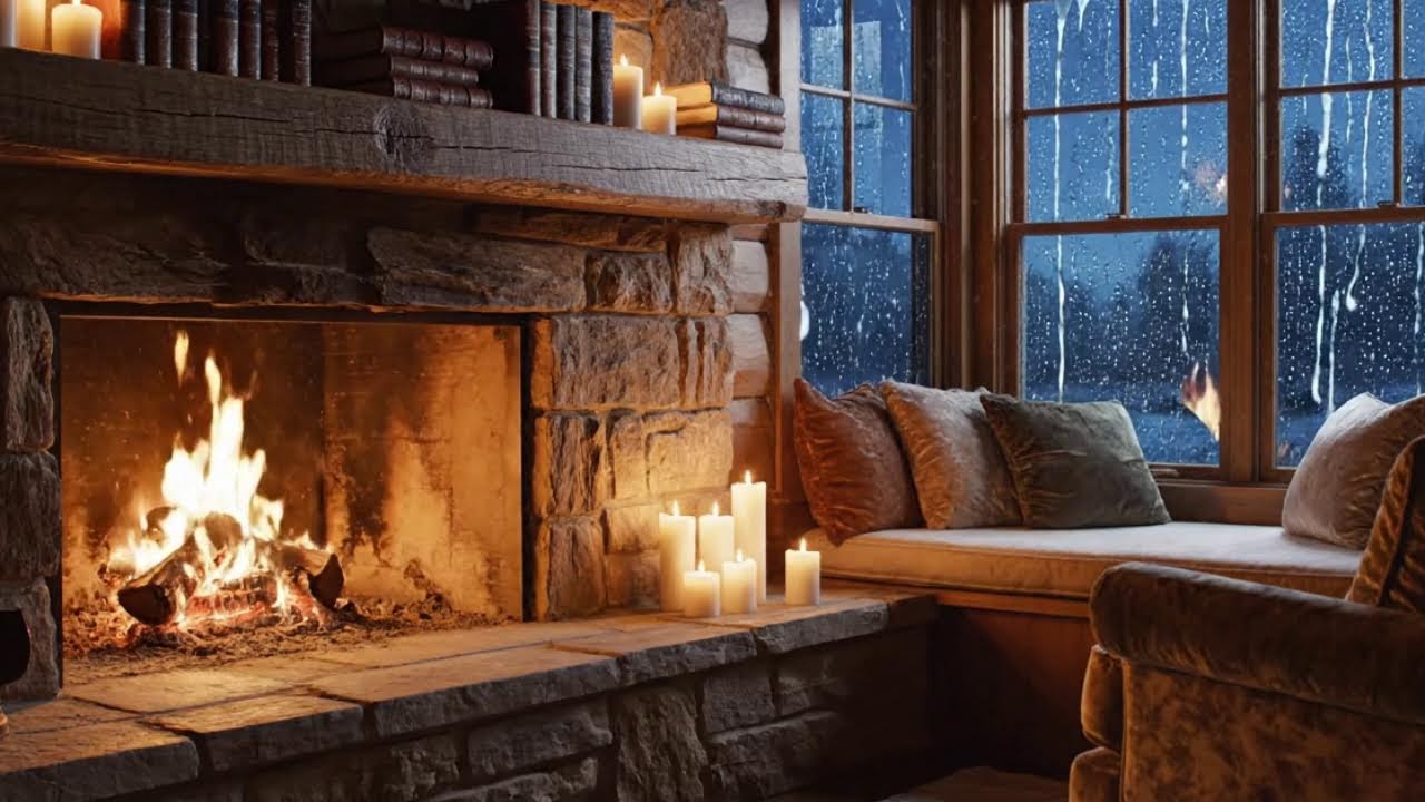 Live Relaxing Fireplace & Rain Ambience | ASMR for Deep Sleep