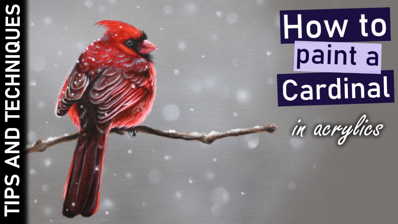 How to paint a Cardinal in acrylics | Photo realism on small paintings