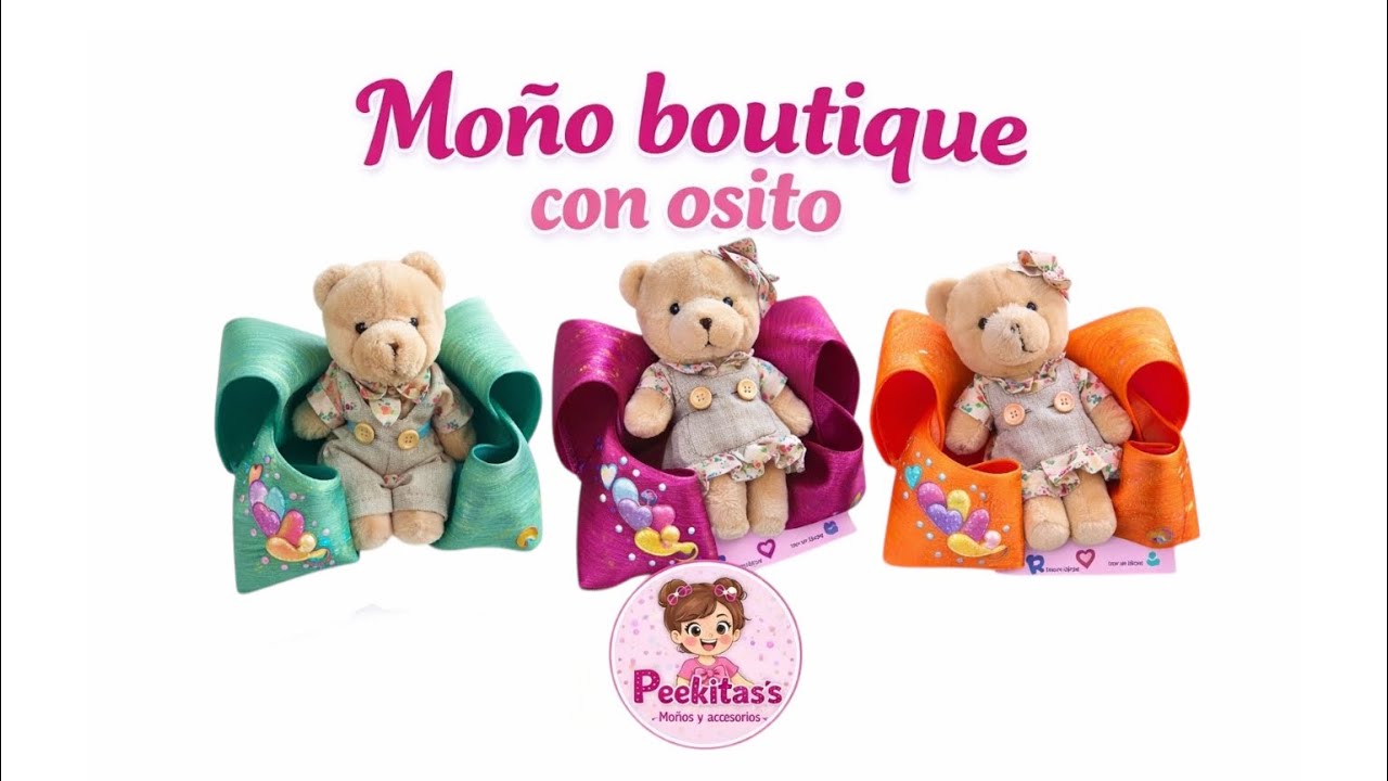 Moño boutique con osito🎀🧸 #tutorial #moñosparaniñas #hairbows #moños #diybow #lazosdelistonparaniñas
