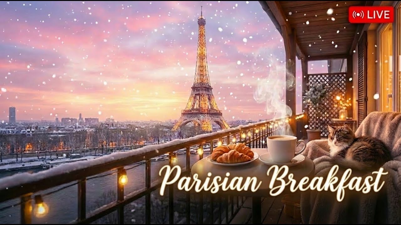 10 Hours Paris Jazz | Fireplace Warmth & Snowy Eiffel Tower View ❄️☕